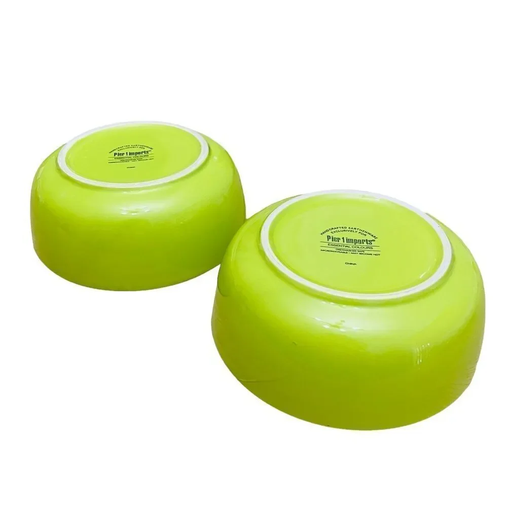Pier 1 Hand Crafted Apple Green Ceramics Bowls Set Of two